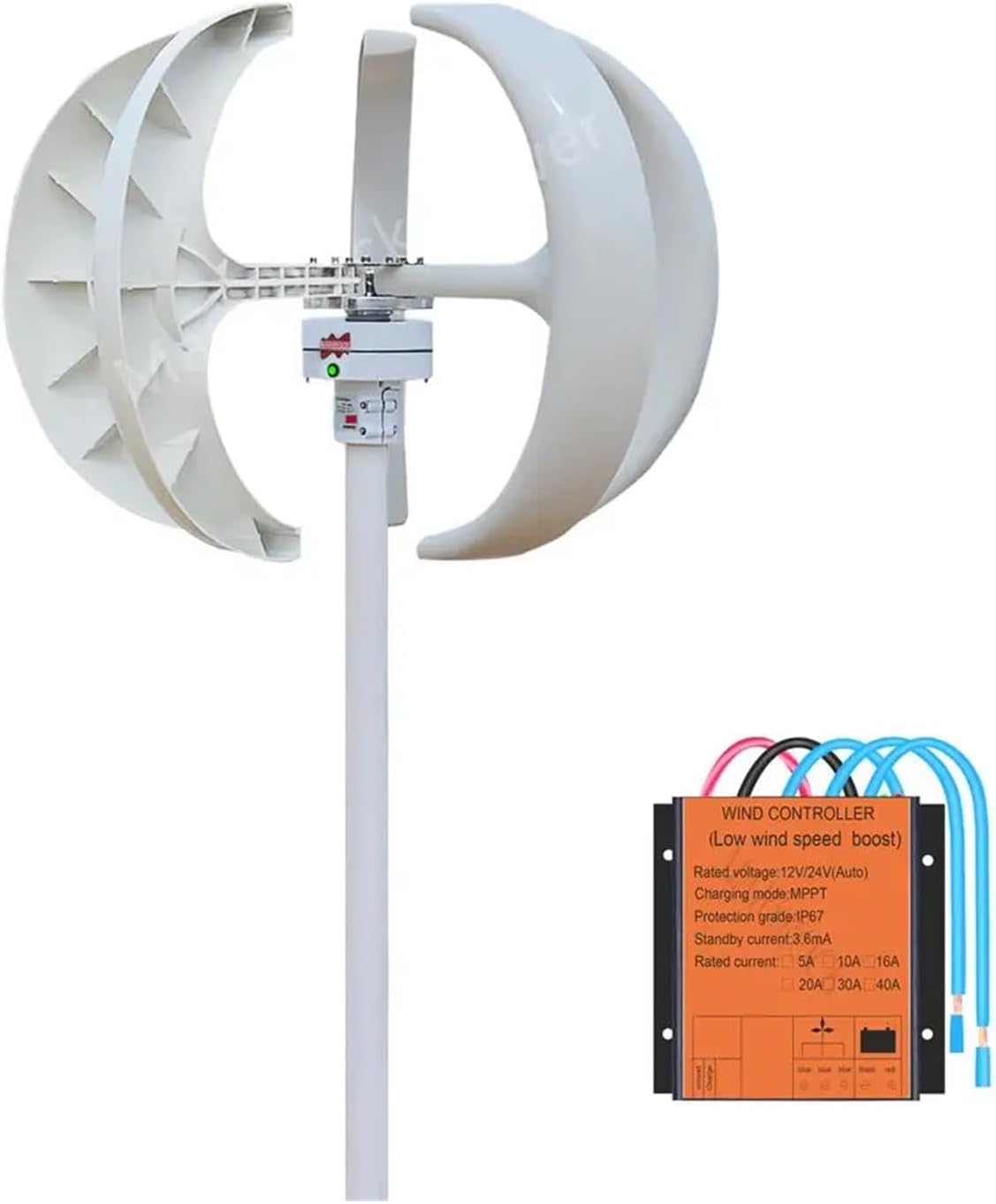 MPPT 400W 12V 24V Vertical Axis Wind Turbine Generator Kit MPPT Controller | Converts wind energy into electrical