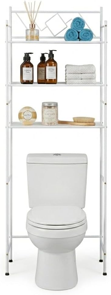 Over-the-Toilet Bathroom Storage Cabinet Organizer | Freestanding Steel Frame Design with 3-Tier Shelves and