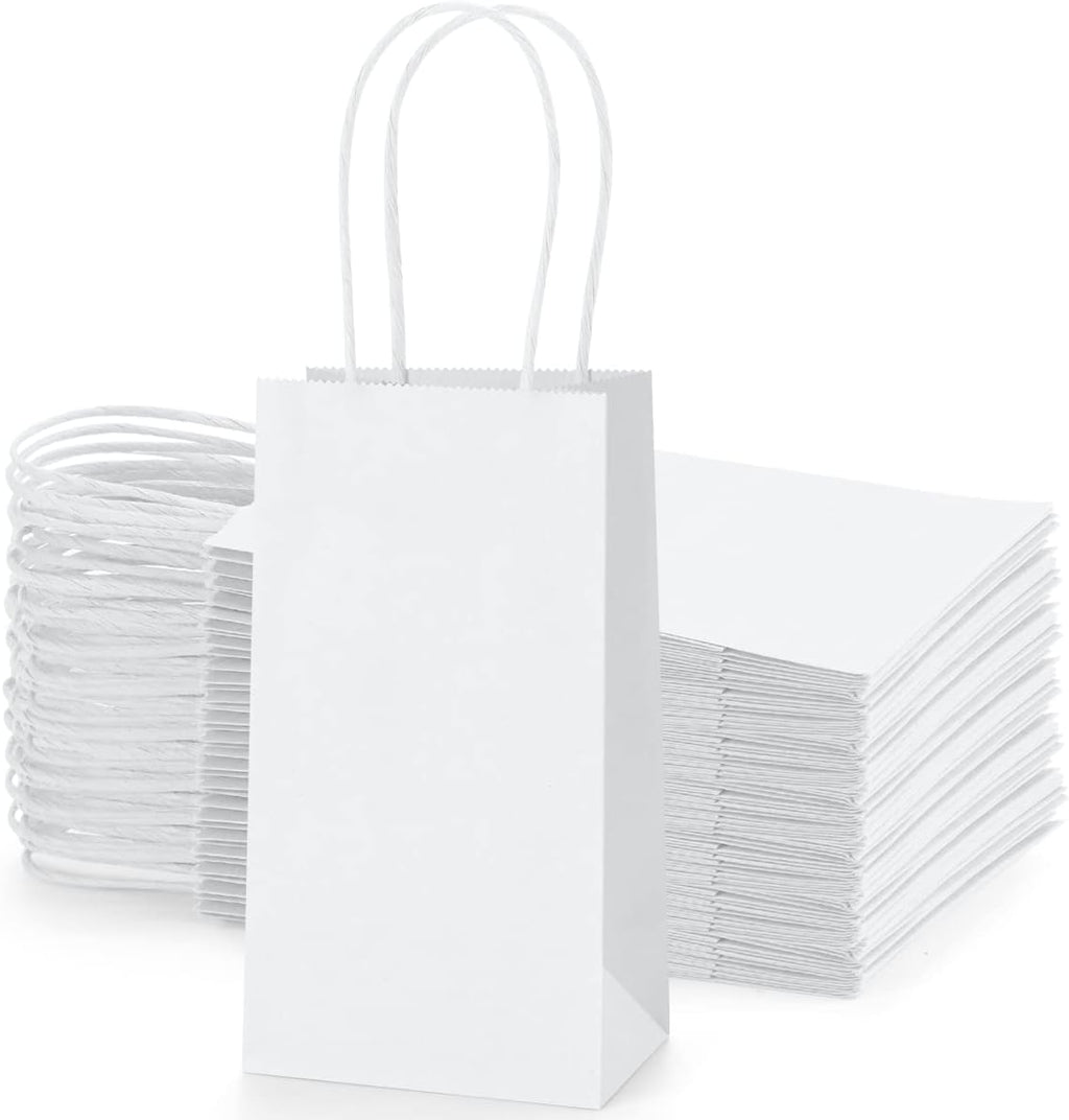 Small Paper Gift Bags with Handles White 50 Pack 3.5x2.4x6.7 Inch