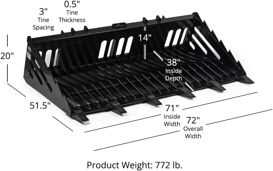 Titan Distributors Inc. 72-in Fine Grade Skeleton Rock Bucket with Teeth for Skid Steers and Tractors with Quick Tach