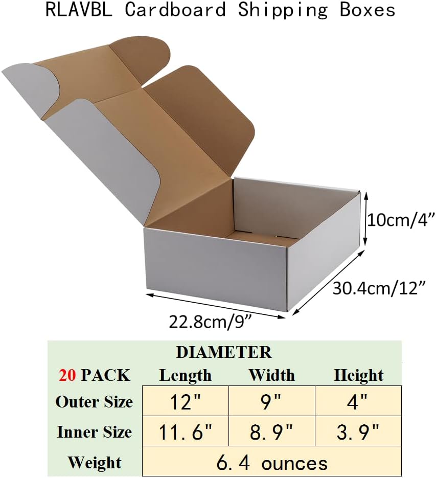 12x9x4 Inches Shipping Boxes Set of 20, White Small Corrugated Cardboard Box, Mailer Boxes for Packing Small Business