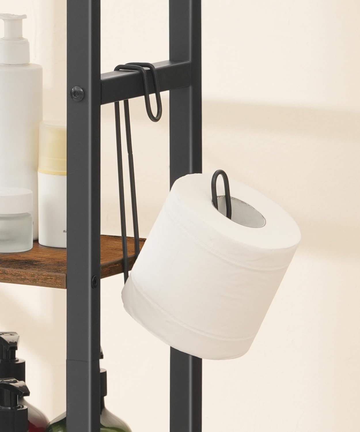 Over The Toilet Storage Cabinet, Freestanding Bathroom Organizer with Toilet Paper Holder, Hooks, 5-Tier Bathroom