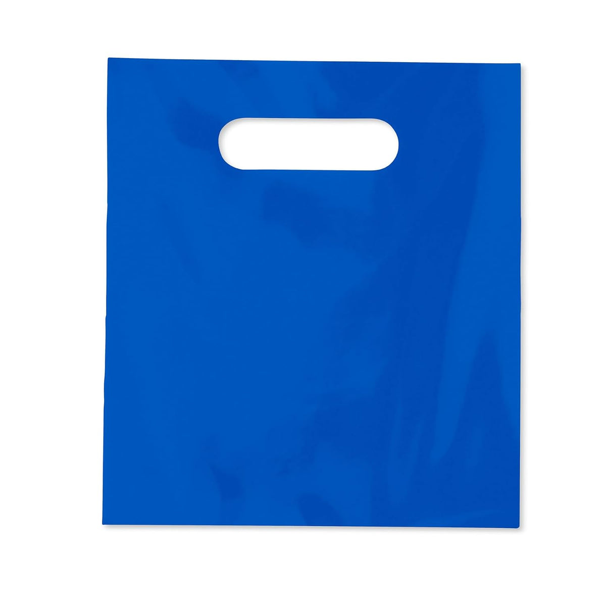 Plastic Merchandise Bag with Die Cut Handle, 7-3/4" x 9" Size, 2 Mil Bag, 100 Pack, Blue