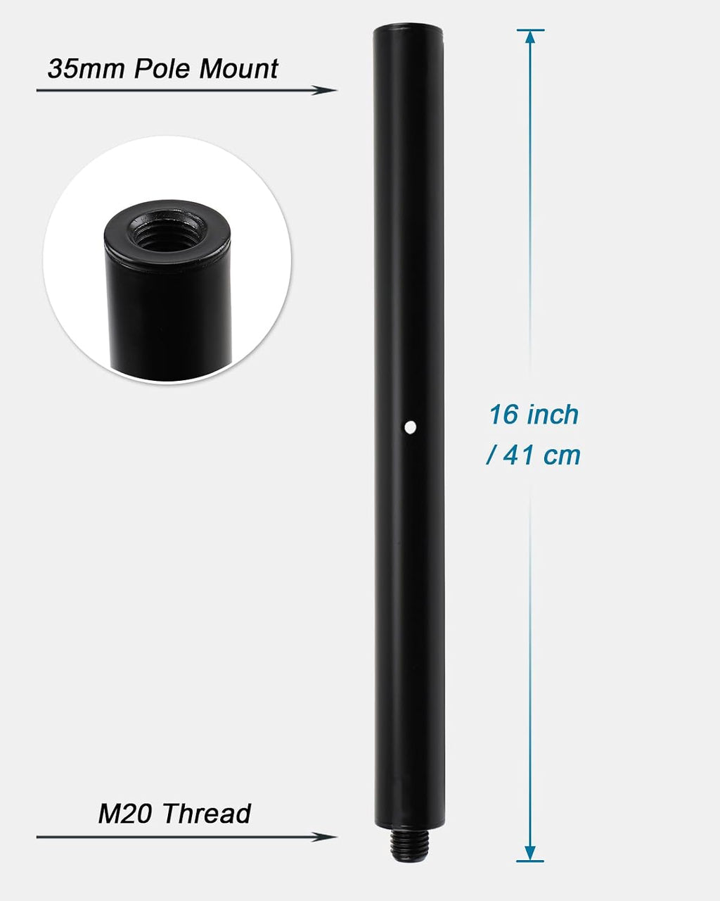 16 inch M20 Subwoofer Pole 35mm Speaker Pole Mount Extension Pole | 2-Pack, Extendable by Connecting Two Poles, M20