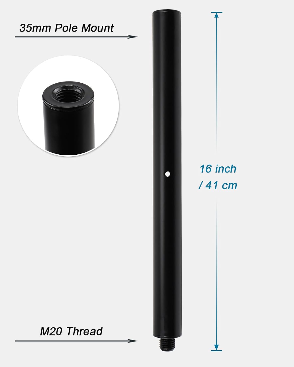 16 inch M20 Subwoofer Pole 35mm Speaker Pole Mount Extension Pole | 2-Pack, Extendable by Connecting Two Poles, M20