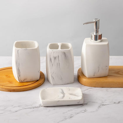 Bathroom Accessory Sets，4 Piece Bathroom Organizer Countertop with Toothbrush Cup,Soap Dispenser,Soap