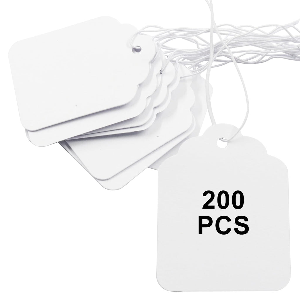 200 Pcs Price Tags with Elastic String, White, 45x35 mm