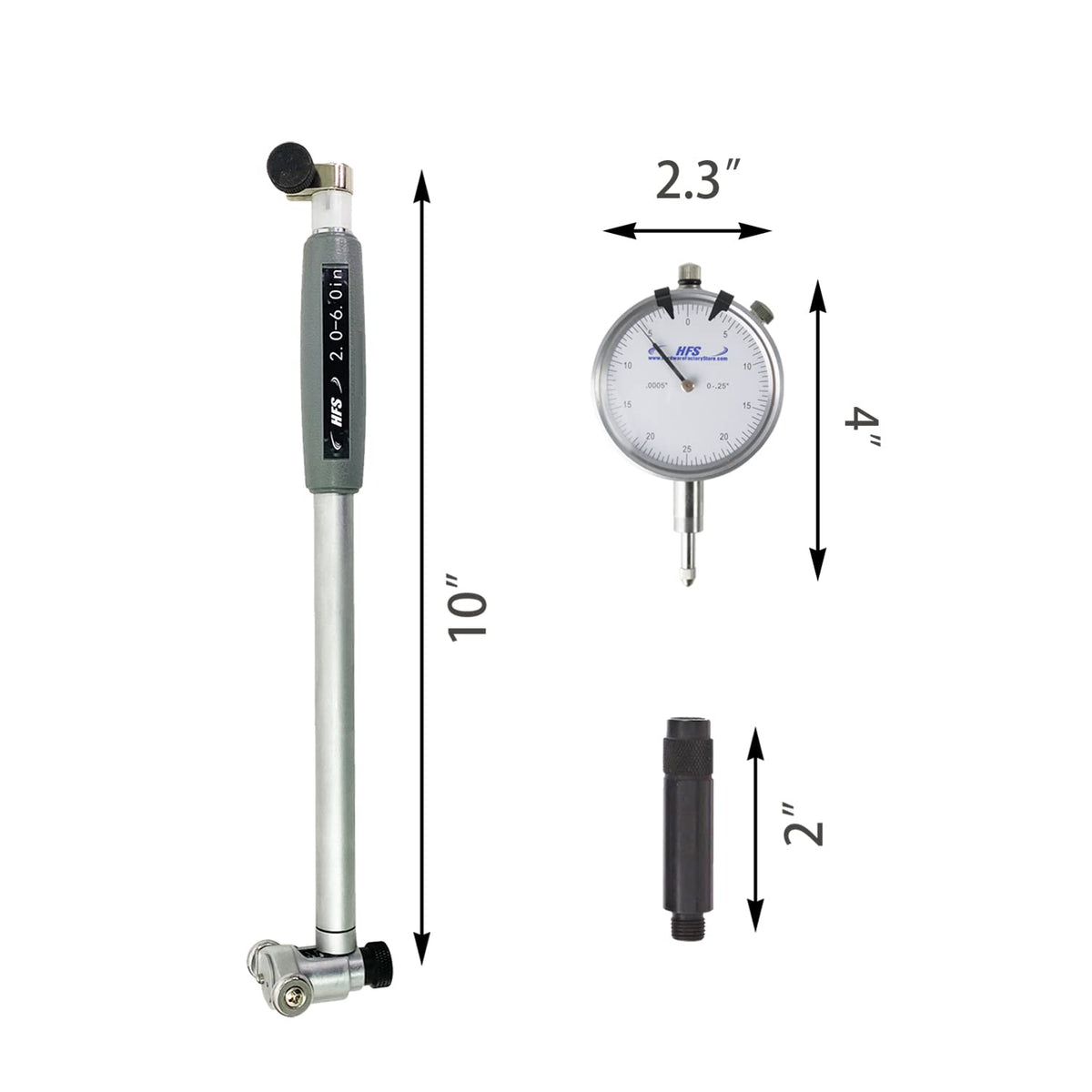 HFS Dial Bore Gauge Set, 2-6 in Range, 0.0005 in Graduation, 6 in Depth