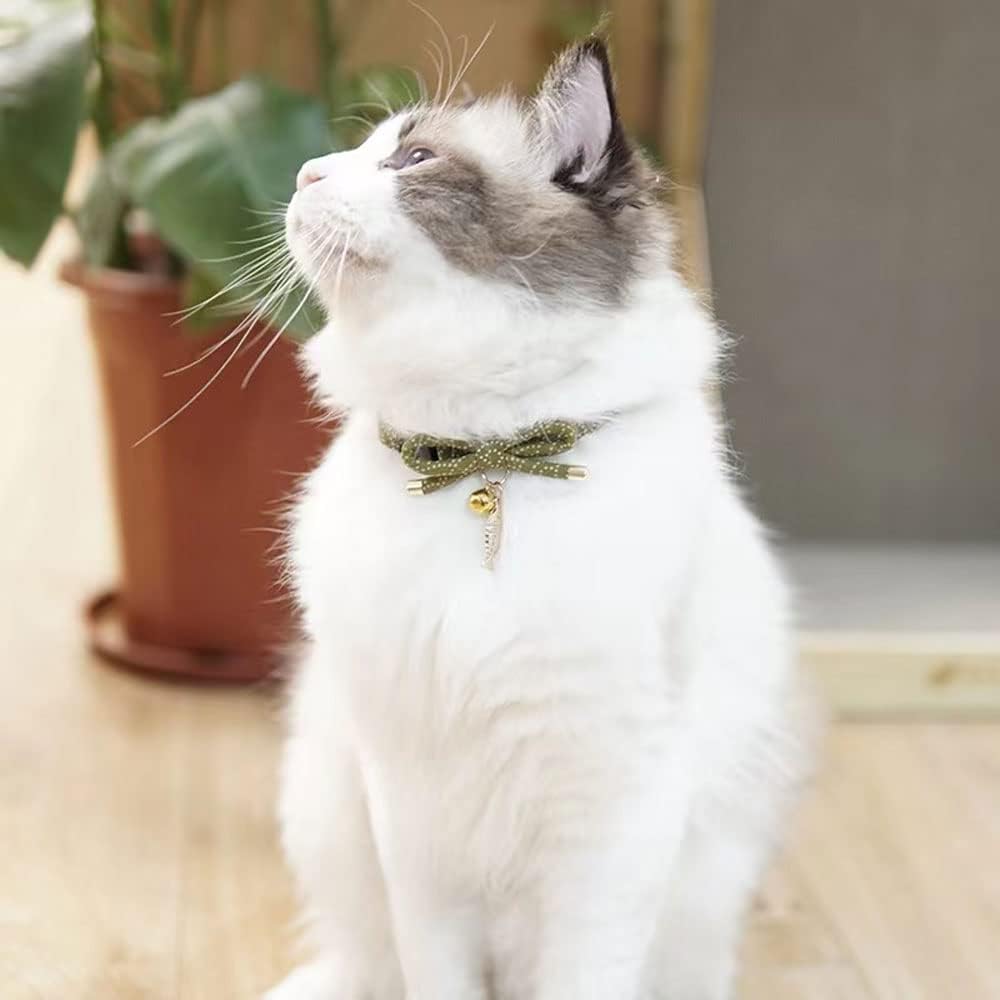 Cute Bowtie Cat Collar with Bell. Japanese Stylish Bowknot & Fish Charm. Safety Breakaway, Soft, Lightweight