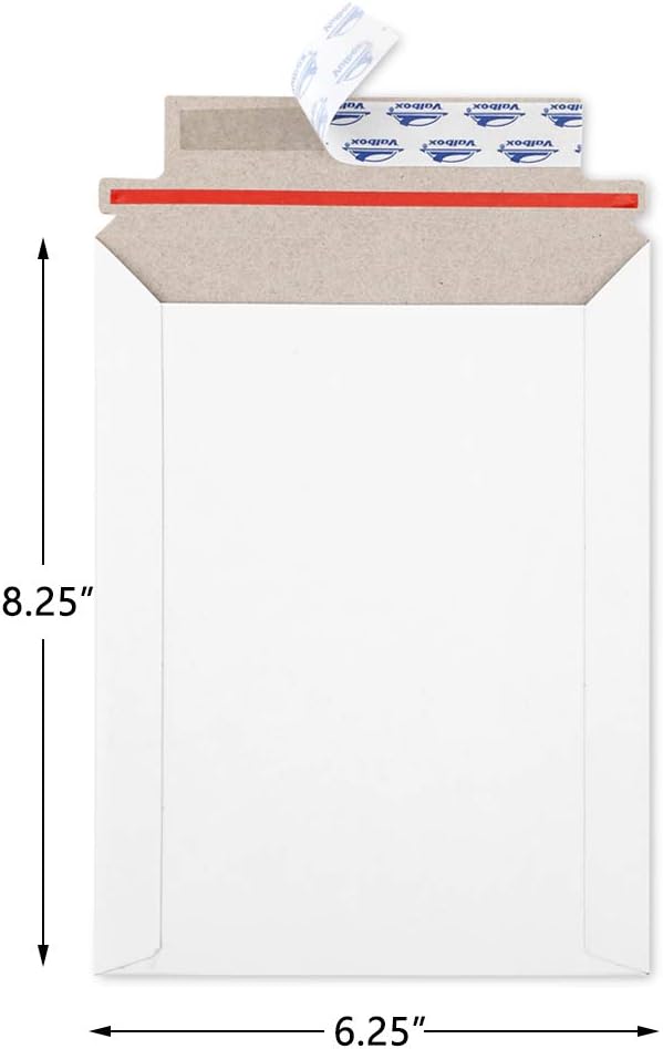 6x8 Self Seal Photo Document Mailers 25 Pack Stay Flat White Cardboard Envelopes, 6.25 x 8.25 Inches