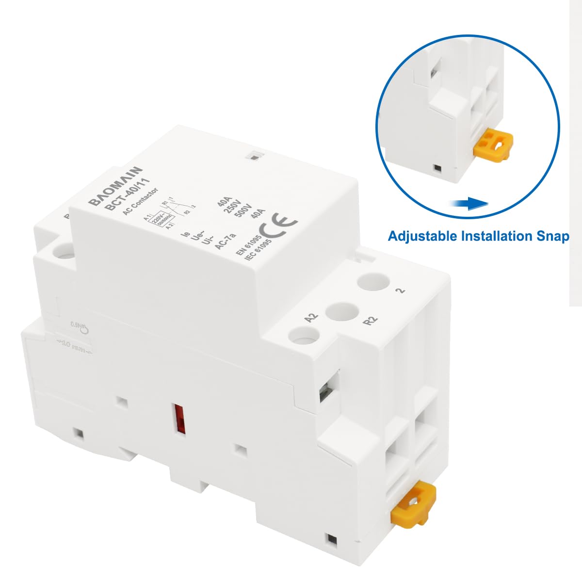 BAOMAIN 220V AC 2-Pole 40A Modular Contactor, 1NO1NC, DIN Rail Mount