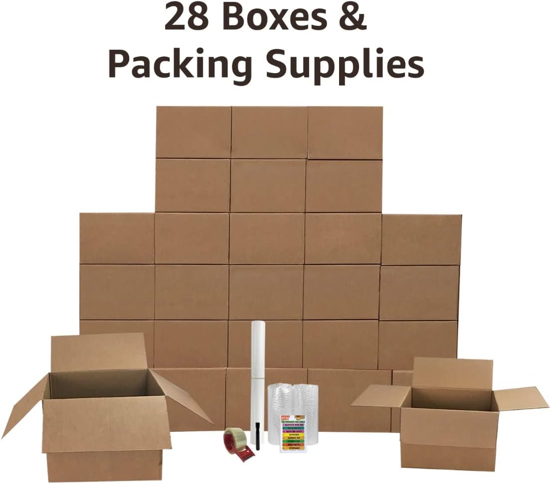UBOXES Moving Boxes - 2 Room Bigger Smart Moving Kit - 28 Boxes,Tape, More