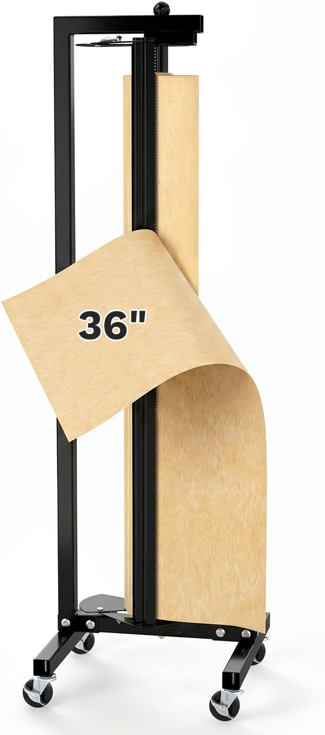 36" Vertical Paper Roll Dispenser, Butcher Paper Roll Rack & Cutter, Wheels