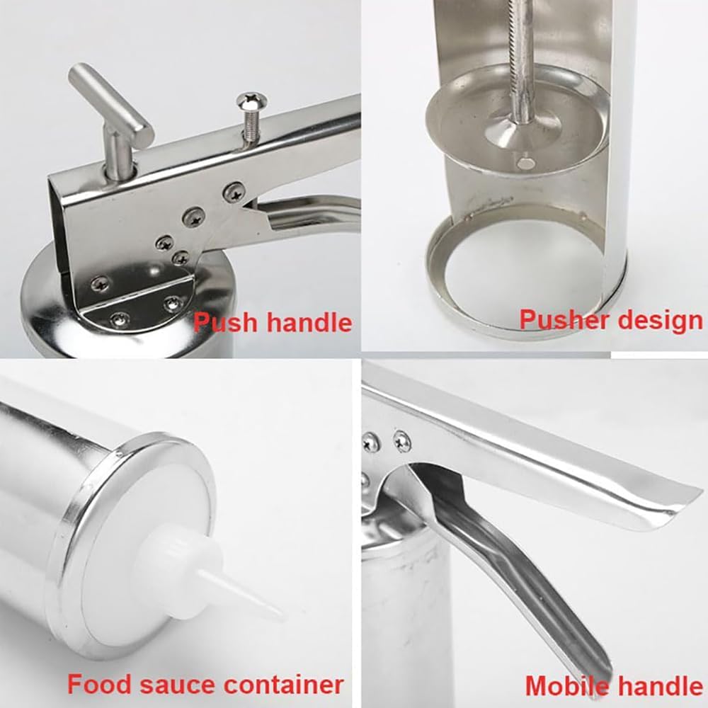 Quantitative Sauce Dispenser, Stainless Steel Burger Sauce Gun, with Squeeze Bottles