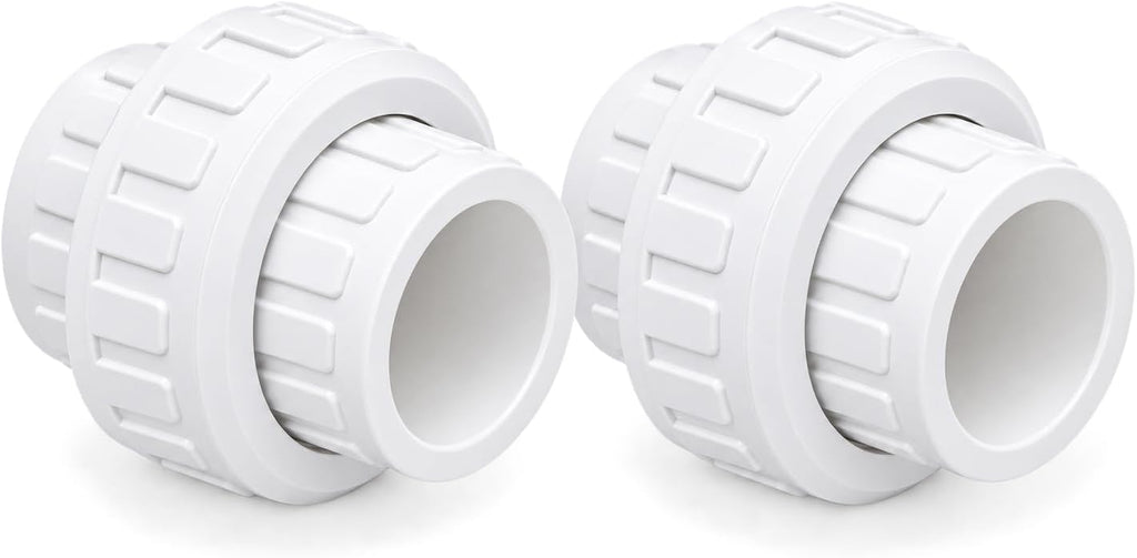 1-1/2" PVC Union Coupling Pipe Fitting (actual diameter 1.9") PVC Adapter Schedule 40(Socket x Socket), EPDM O-Ring, White 2 Pack