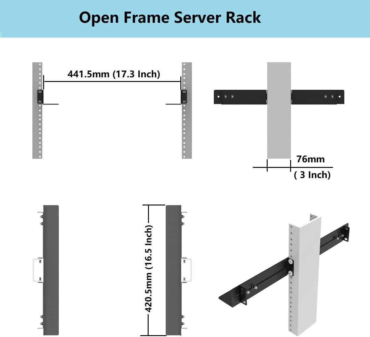 1U 19inch Server Rack Rails -15-24 inch Adjustable Depth
