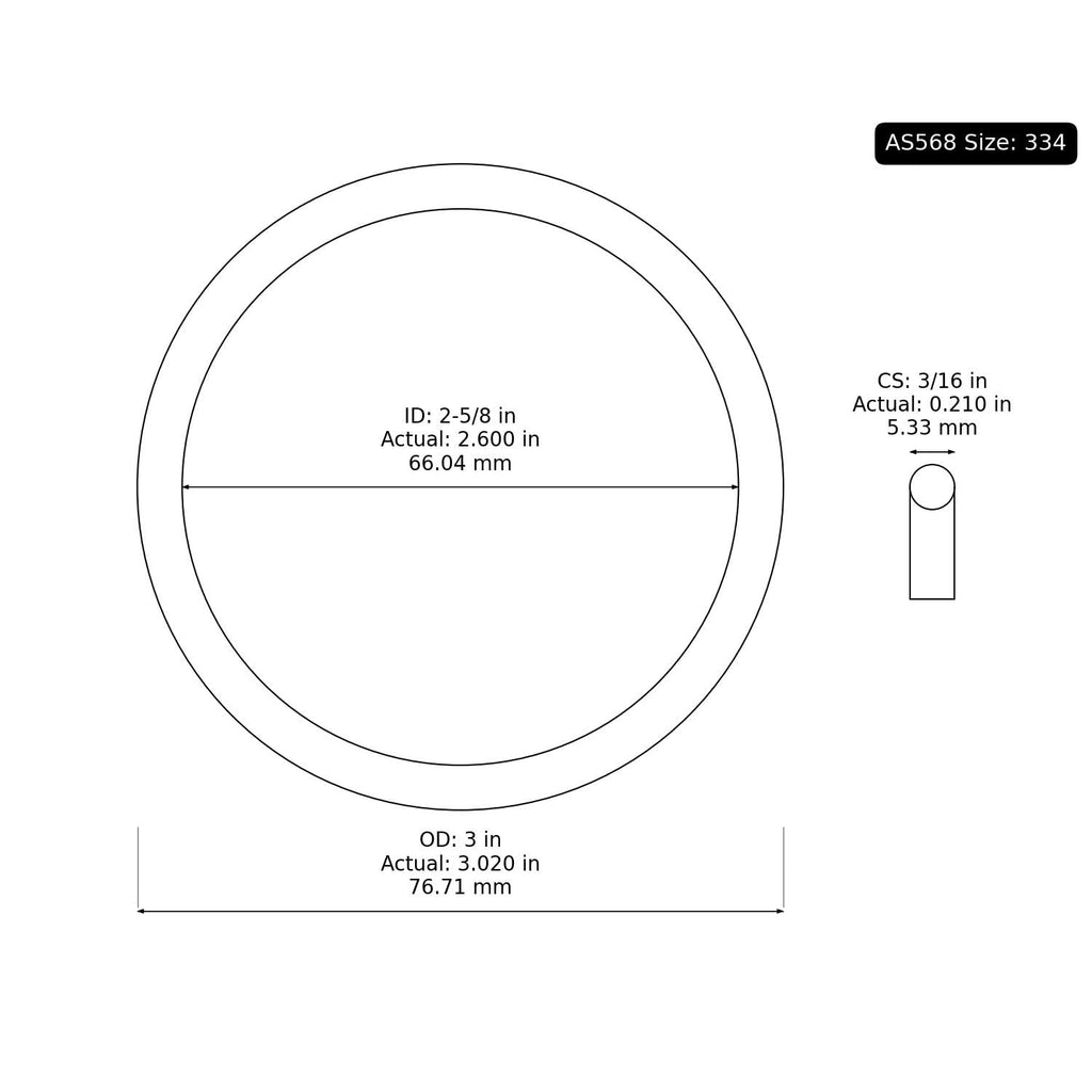10 PK AS-334 Buna-N O-Ring, 70A 2-5/8" ID, 3" OD, 3/16" Width, Black