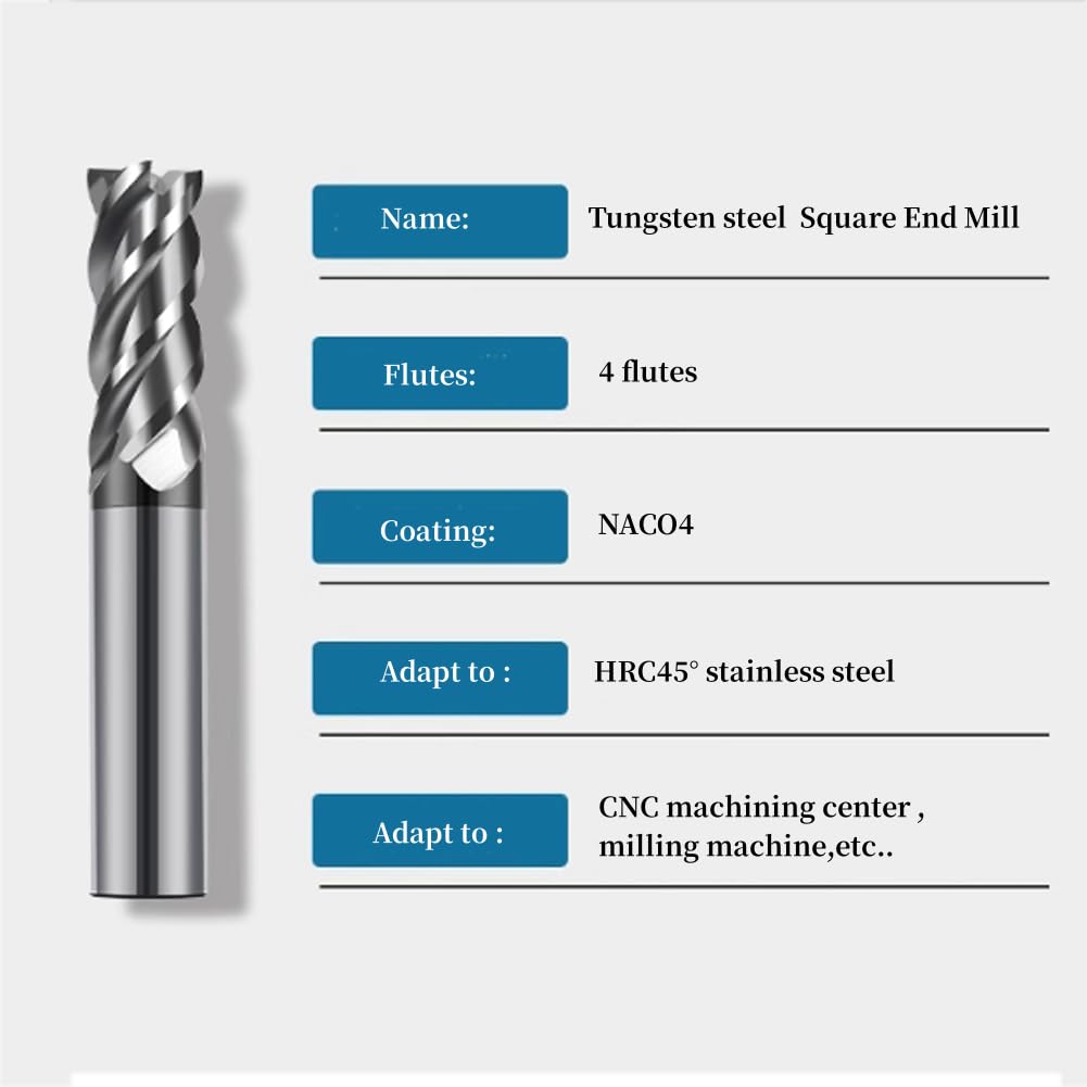 2PCS 1/2'' Carbide Square End Mill Bits Set, Milling Bits Cutter 1/2 Carbide End Mills for Alloy Steels/Hardened Steels, HRC 45 Deg Single End 4 Flute AlTiN Coating (2PCS 1/2in)
