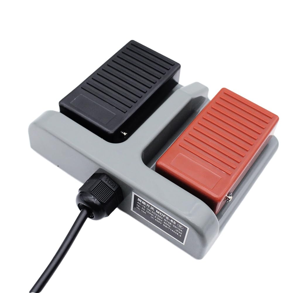 Bloepum Foot Switch MDFS-65 Double Foot Pedal Self-Reset 3A 220VAC Wire