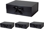 Black Gift Box with Ribbon 10.2x9x3.74 in, Foldable Magnetic Gift Boxes for Wrapping Gifts, Bridesmaid Groomsman