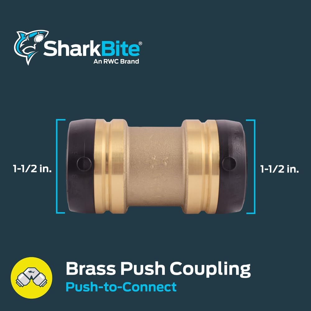 SharkBite 1-1/2 x 1-1/2 Inch Coupling, Push-to-Connect Brass Plumbing Fitting, UXL0141