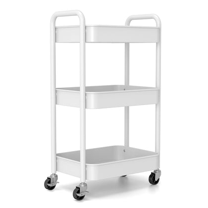 3 Tier Rolling Cart Metal Utility Cart with Wheels for Storage White