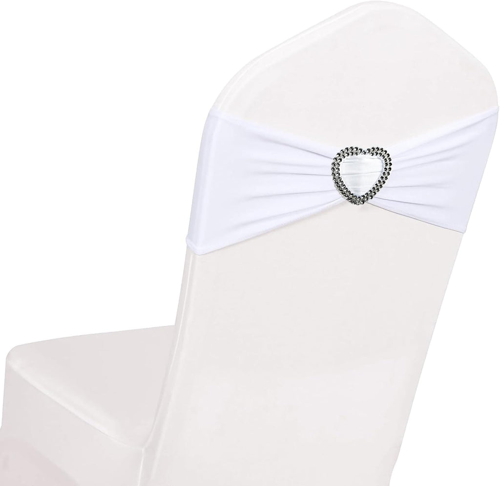 White Spandex Chair Sashes 50 Pack Spandex White Sashes for Chairs Covers Universal Stretch Chair Sashes Band with