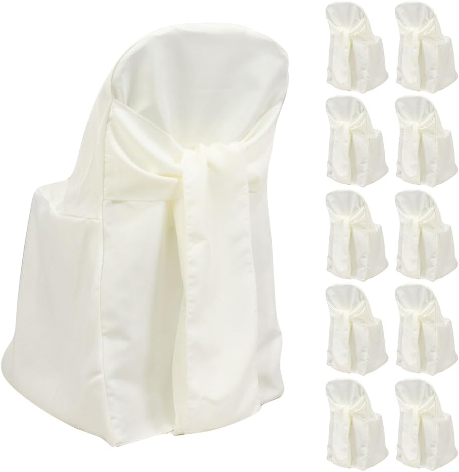 Efavormart 10 Pack Ivory Linen Polyester Folding Chair Covers for Party Dining Chairs Reusable Wedding Chair