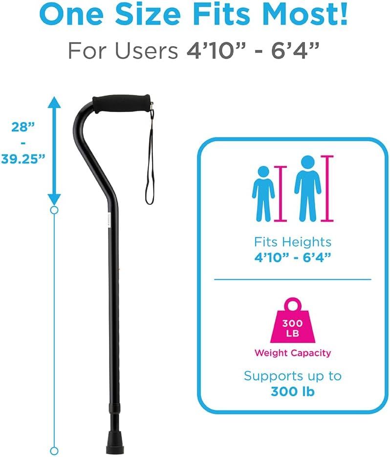 Offset Walking Cane for Seniors, Men & Women – Lightweight Adjustable Walking Cane with Soft Foam Grip, Wrist Strap