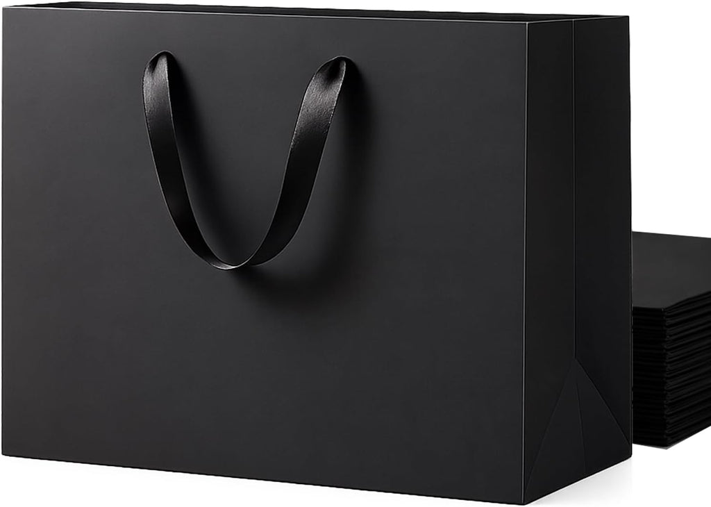 10 PCS Extra Large Black Gift Bags with Handle 16x6x12in