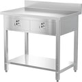 42" X 26" Stainless Steel Table with 2 Drawers, Commercial Heavy Duty for Work & Prep, Backsplash & Undershelf for
