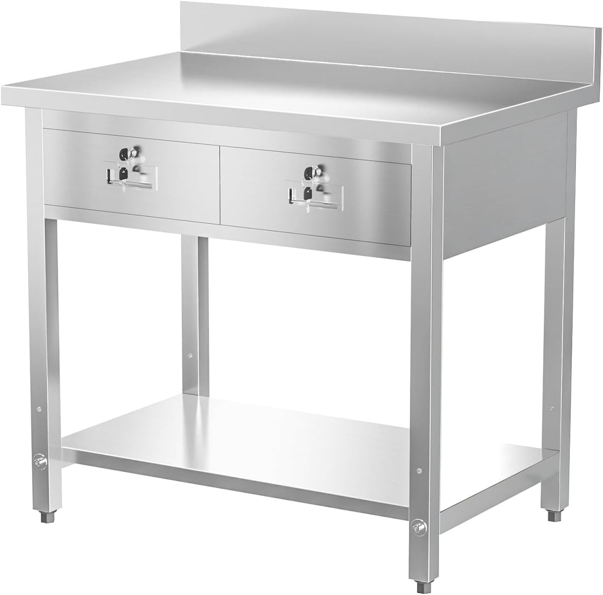42" X 26" Stainless Steel Table with 2 Drawers, Commercial Heavy Duty for Work & Prep, Backsplash & Undershelf for