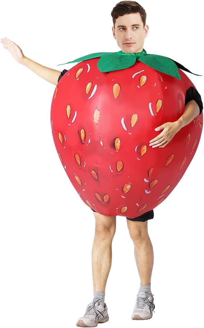 Inflatable Strawberry Costume for Adult Halloween Costume Women Man Funny Blow up Costume for Halloween Party Cosplay