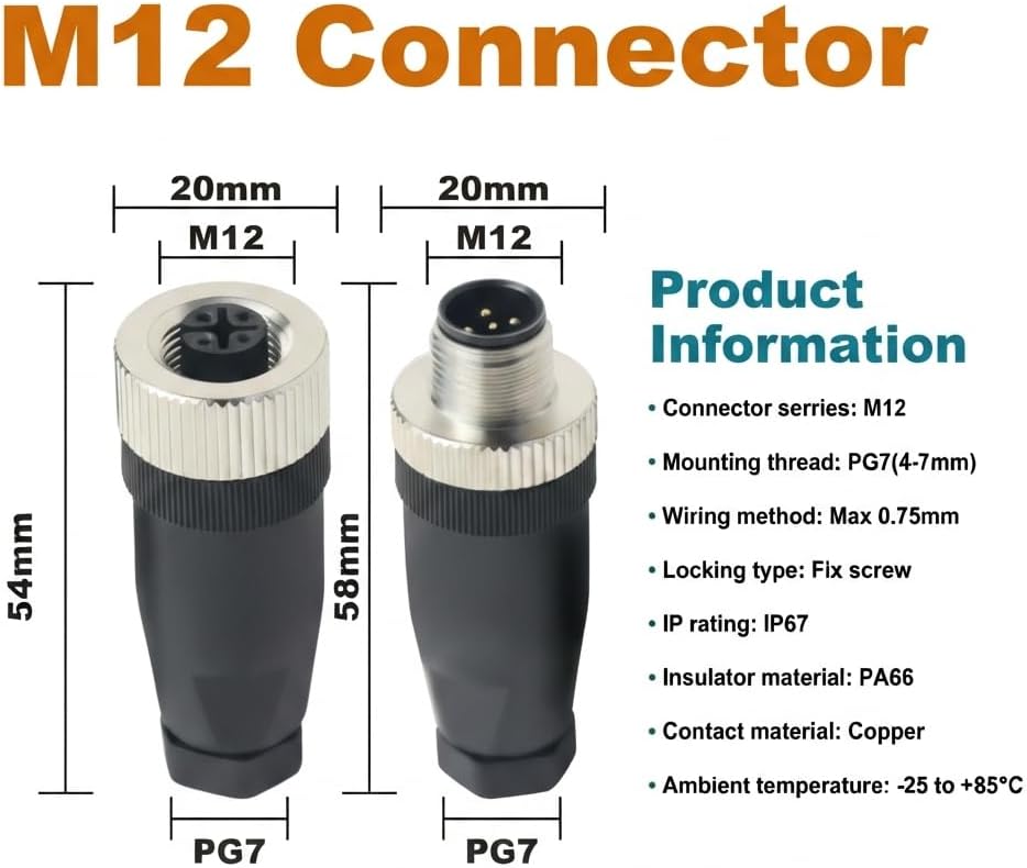 M12 5 Pin Aviation Connector Male& Female 2 Sets