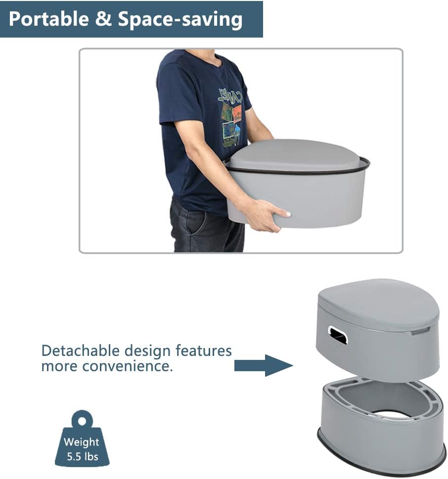 Portable Toilet | Indoor Outdoor Commode w/Detachable Inner Bucket & Removable Paper Holder, Lightweight & Compact