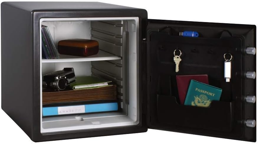Black Fireproof Safe with Digital Push Button Keypad, Home Safe For Money, Documents, and other Valuables, 1.23 Cubic