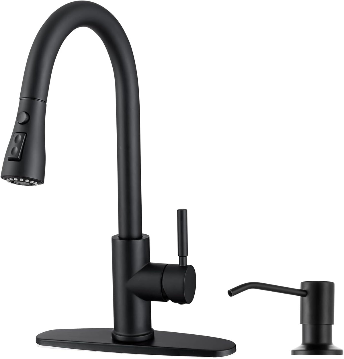 Kitchen Faucet with Soap Dispenser Set, Pull-Down, Matte Black