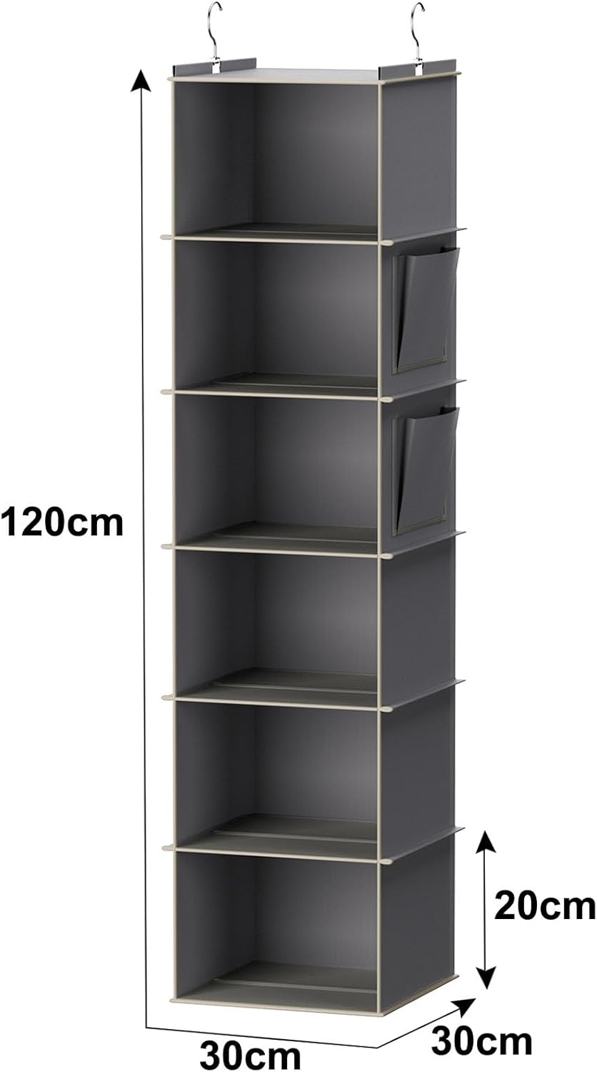 Hanging Closet Organizer and Storage, 6-Shelf Closet Hanging Storage Shelves, Grey