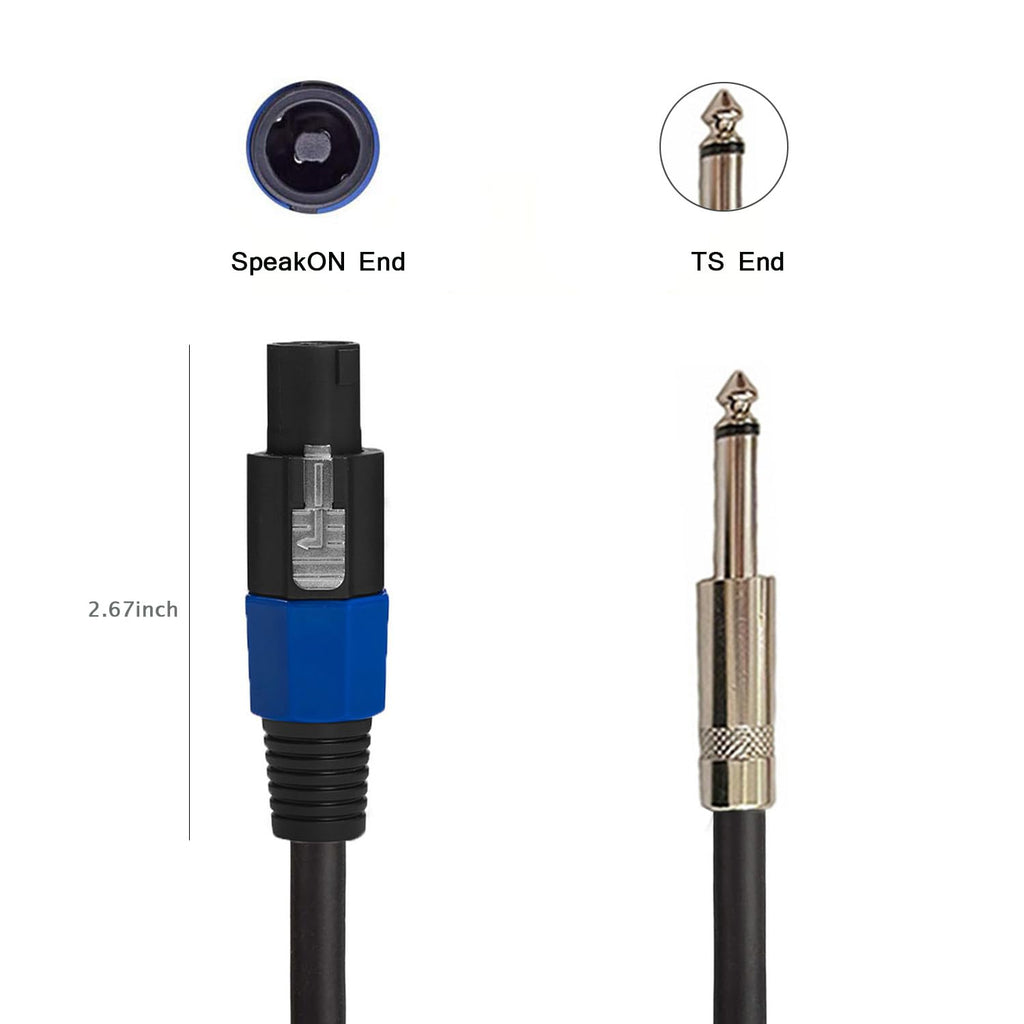 Professional 2-Pack 25 Feet 12 Gauge Speakon to 1/4 Inch TS Speaker Cables | Heavy duty, low resistance, no signal