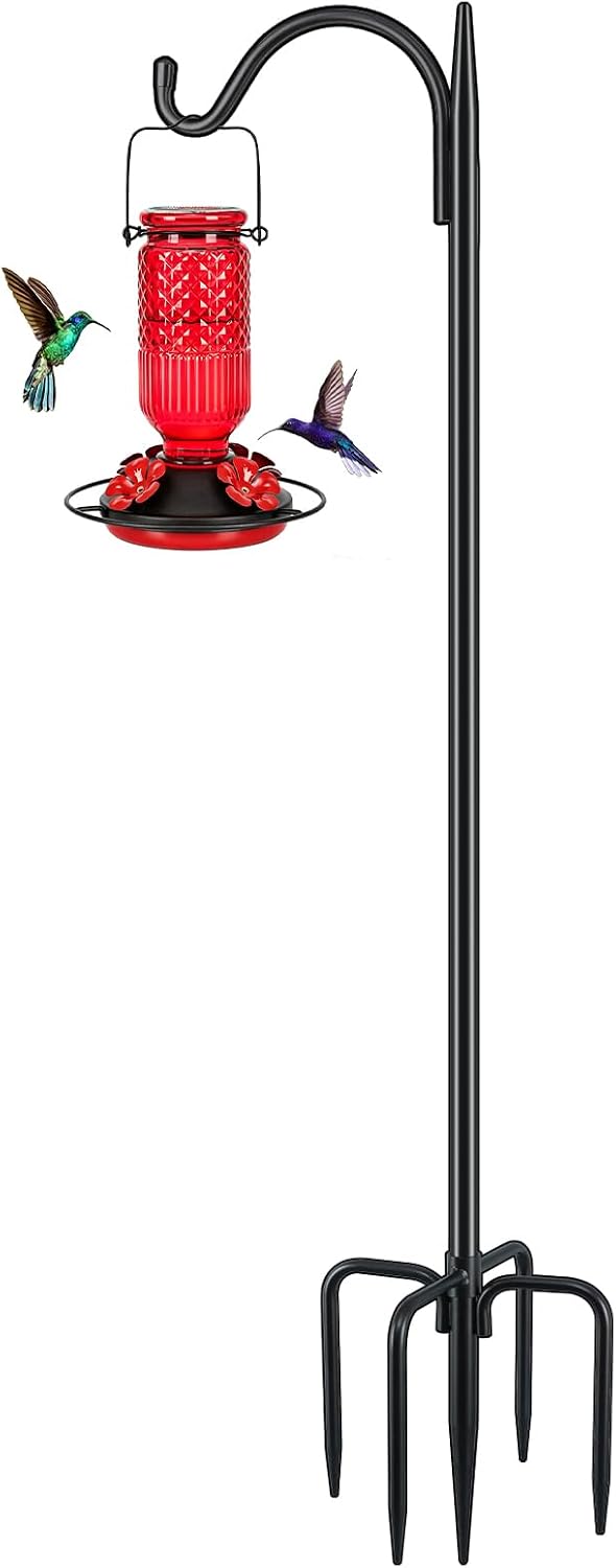 63'' Bird Feeder Pole, 5-Prong Base Shepherds Hook for Outdoor