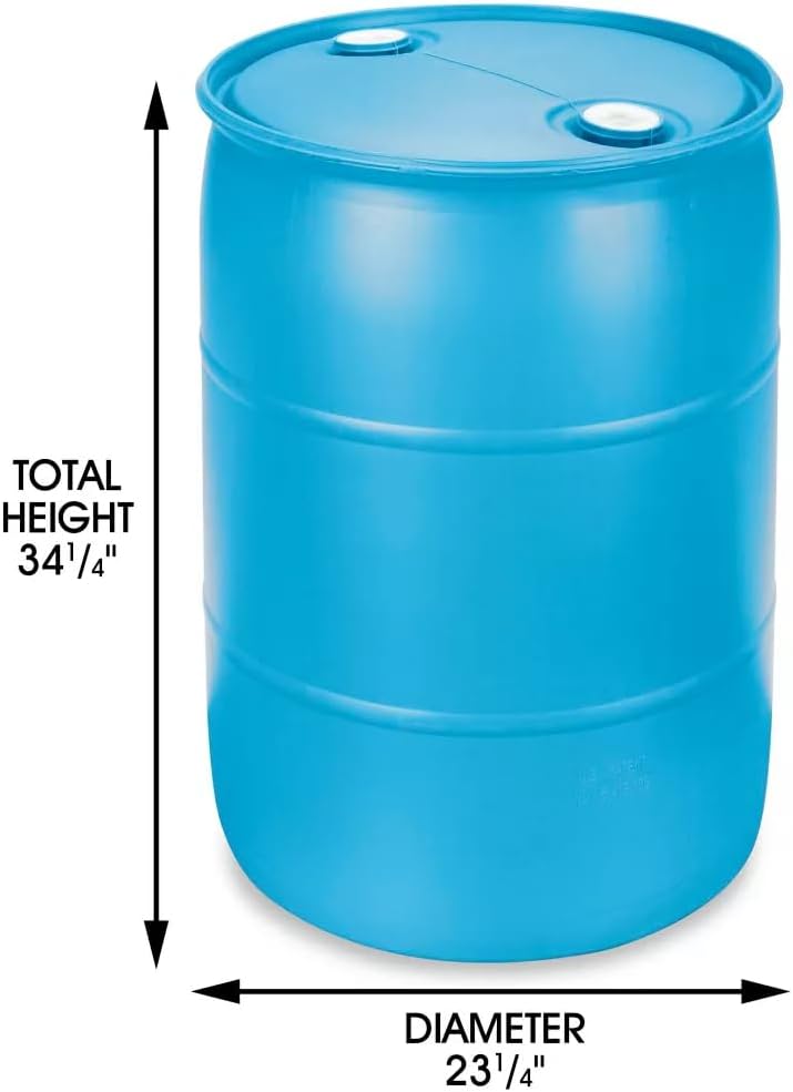 55 Gallons Water Barrel | Solid Mold |2 Inch Bung Holes, Good for Long Term Drinking Water Use | BPA Free. Made in