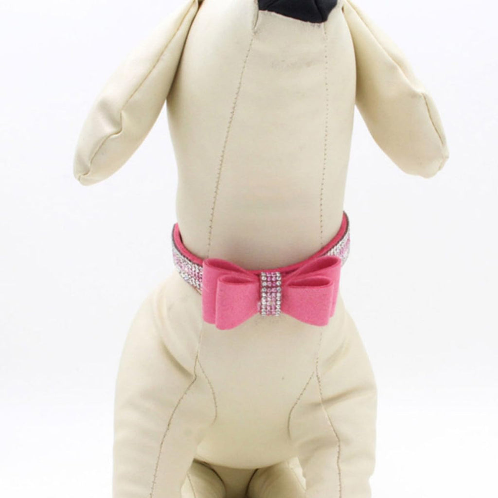 Pink Rhinestone Bowknot PET Collar, Adjustable Microfiber Dog