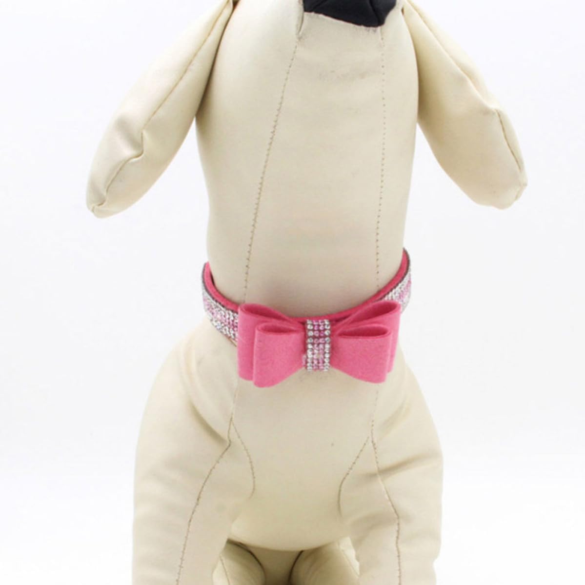 Pink Rhinestone Dog Collar with Bowknot, and Leash-Ready D-Ring