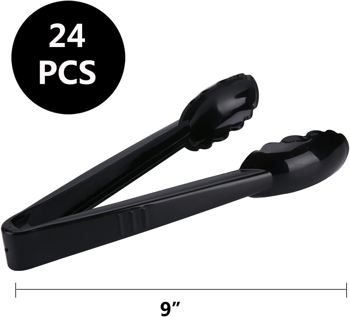 Plastic Serving Tongs Disposable Kitchen Tongs for Food Salad | 9 Inch Heavy Duty, BPA free, 24 Pcs, Perfect for