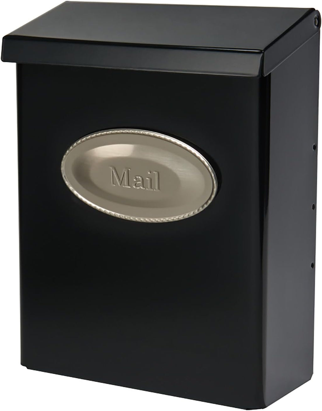 Designer Galvanized Steel, Locking Wall Mount Mailbox, Black with Satin Nickel