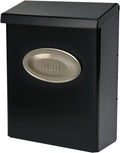 Designer Galvanized Steel, Locking Wall Mount Mailbox, Black with Satin Nickel