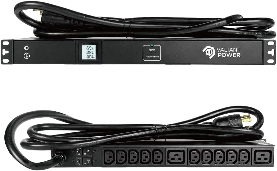 Rack Mount Power Strip - 240V 30A 2C19 & 10 C13 outlets PDU with 20,000 amp Surge Protector, Volt & Amp Meter for