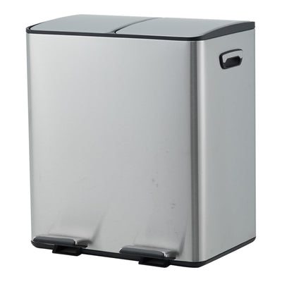 2 x 5.3 gal (2 x 20L) Dual Compartment Stainless Steel Kitchen Trash Can 40L with Soft-Close Lid, Collapsible