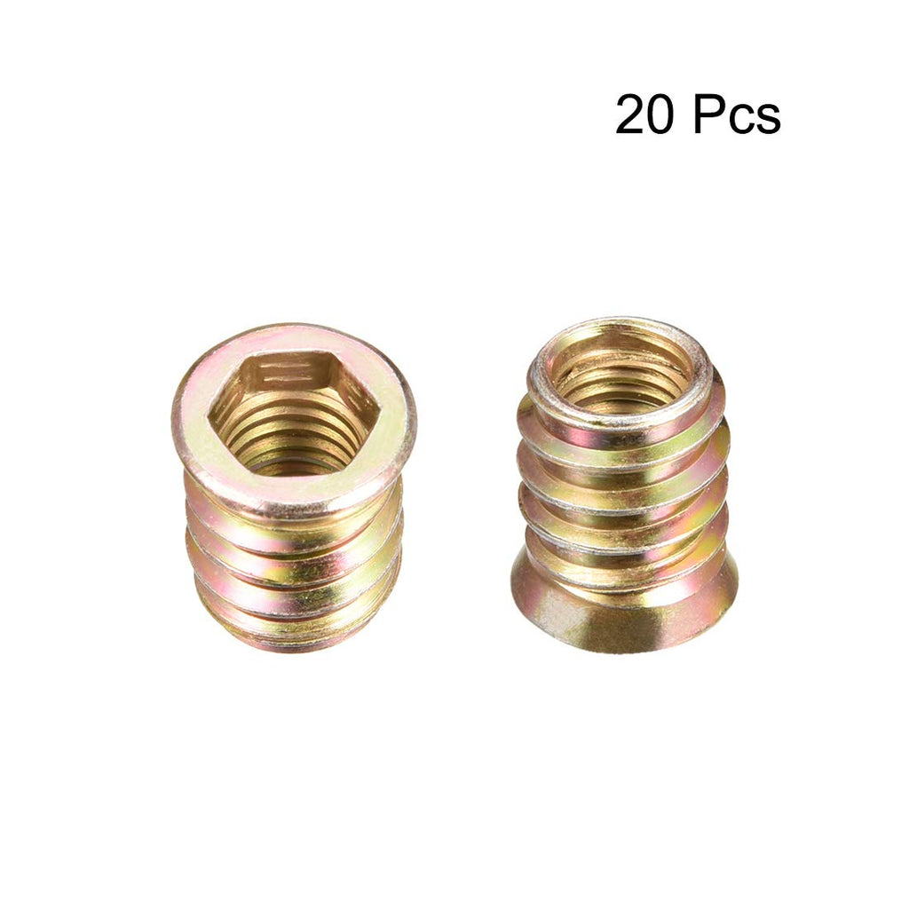 uxcell Wood Furniture M10x20mm Threaded Insert Nuts Interface Hex Socket Drive 20pcs