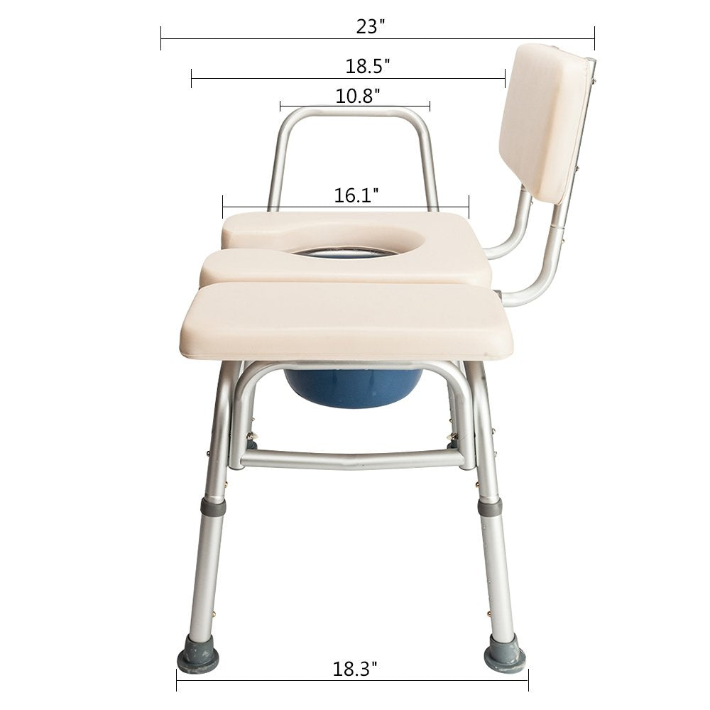 2 in 1 Transfer Bench Commode Chair with Bucket, Height Adjustable